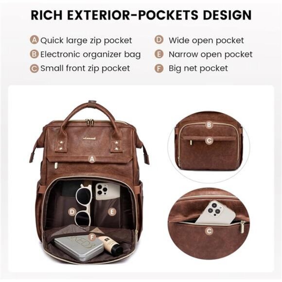 LOVEVOOK Leather Laptop Backpacks for Women 15.6 inch,Travel Backpack Purse main image 5
